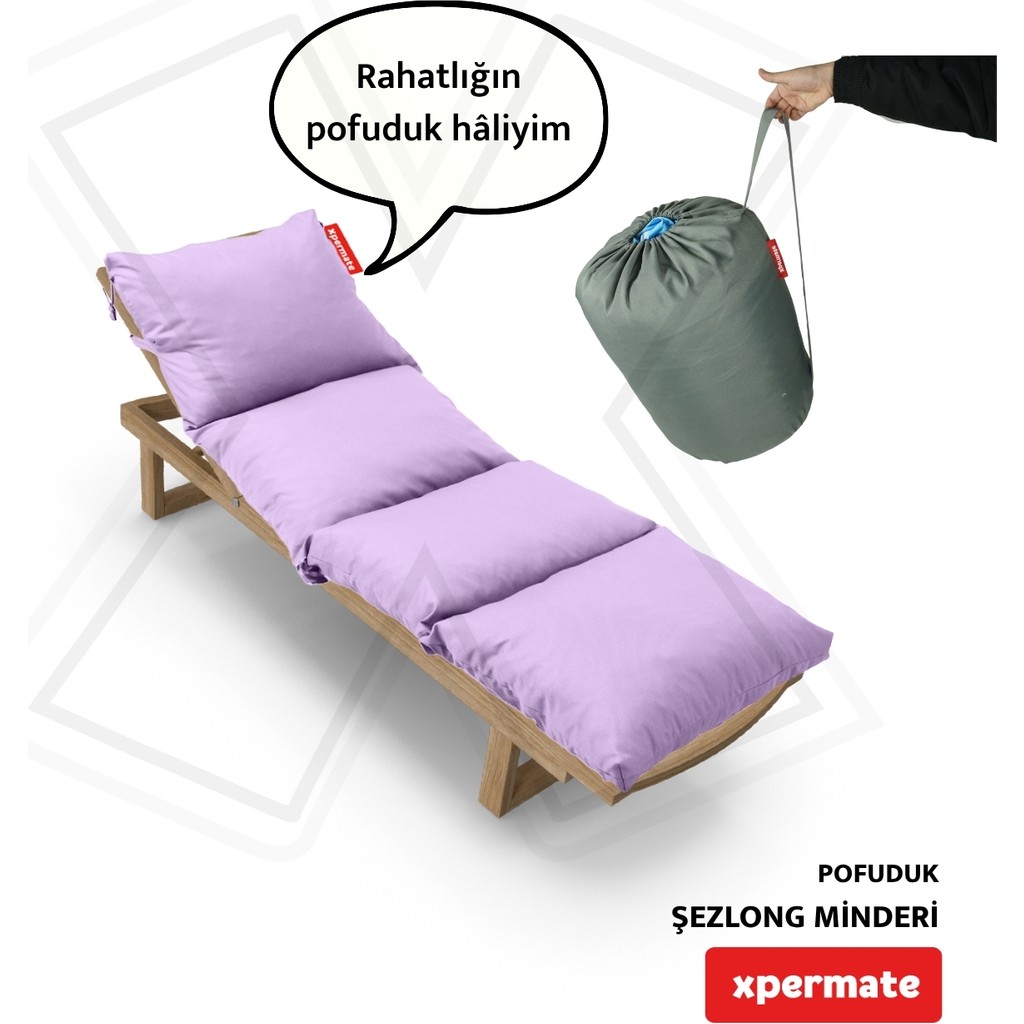 Xpermate Pofuduk Şezlong Minderi Çantalı 60X180X12CM Su Itici,katlanır,uv Güneş Dayanımı, Fermuar, Lila Şezlong Fiyatı
