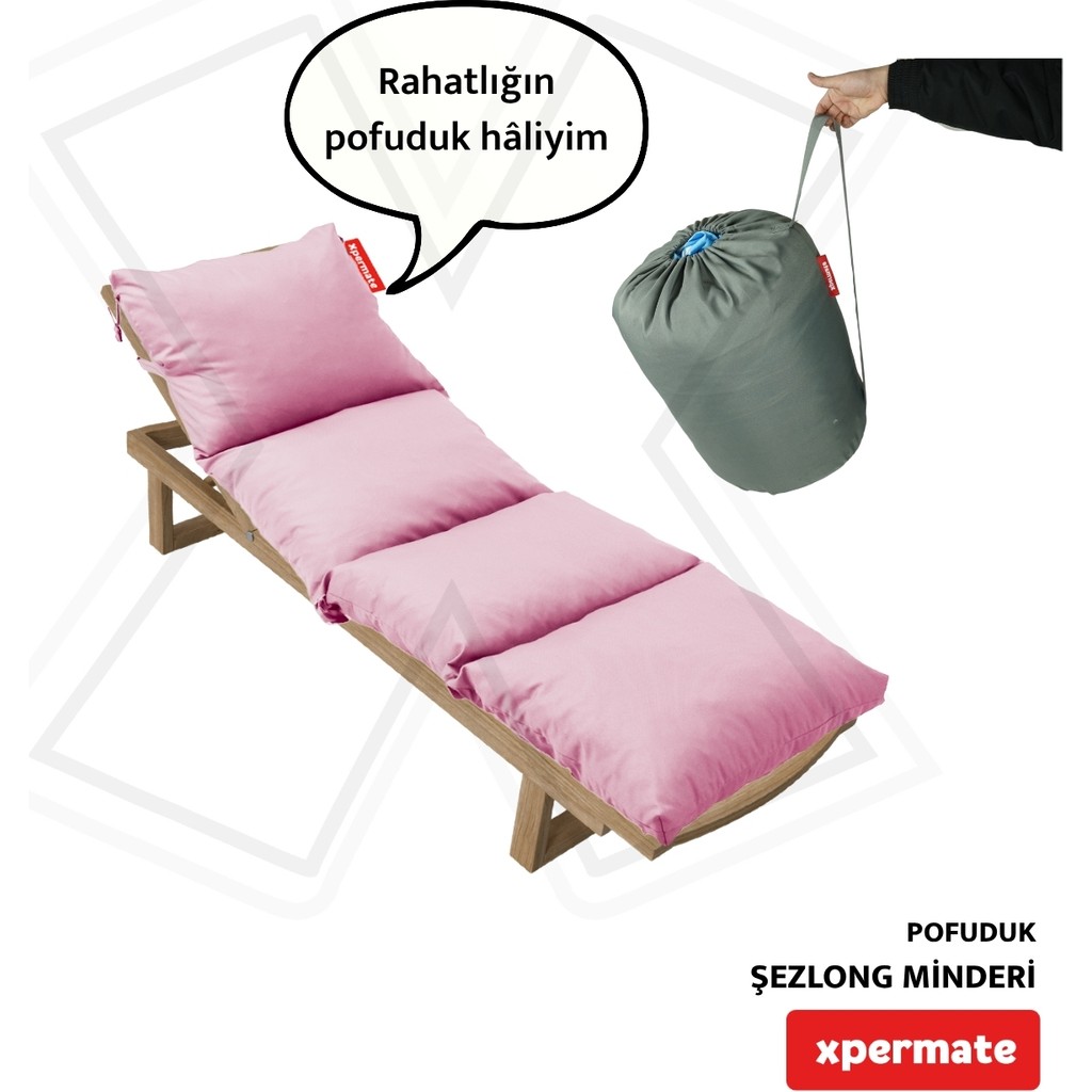 Xpermate Pofuduk Şezlong Minderi Çantalı 60X180X12CM Su Itici,katlanır,uv Güneş Dayanımı, Fermuar, Pembe Şezlong Fiyatı