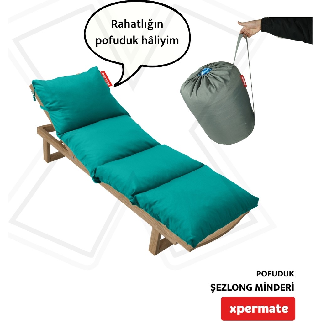 Xpermate Pofuduk Şezlong Minderi Çantalı 60X180X12CM Su Itici,katlanır,uv Güneş Dayanımı, Fermuar, Yeşil - Turkuaz Şezlong Fiyatı