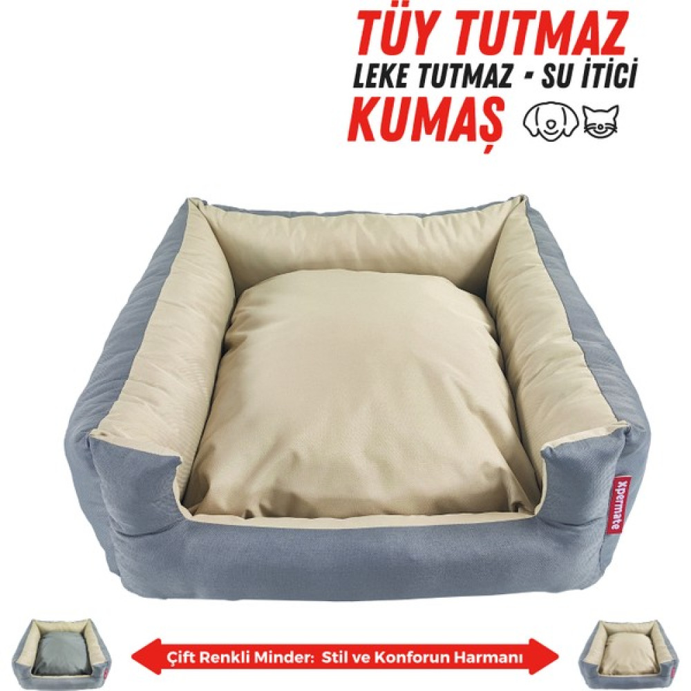Xpermate Siesta Kedi Yatağı ve Köpek Yatağı Tüy Tutmaz Kumaş, Su Itici Kumaş 55X60X23 Antrasit Bej - Antrasit - Bej Evcil Hayvan Ürünleri Fiyatı