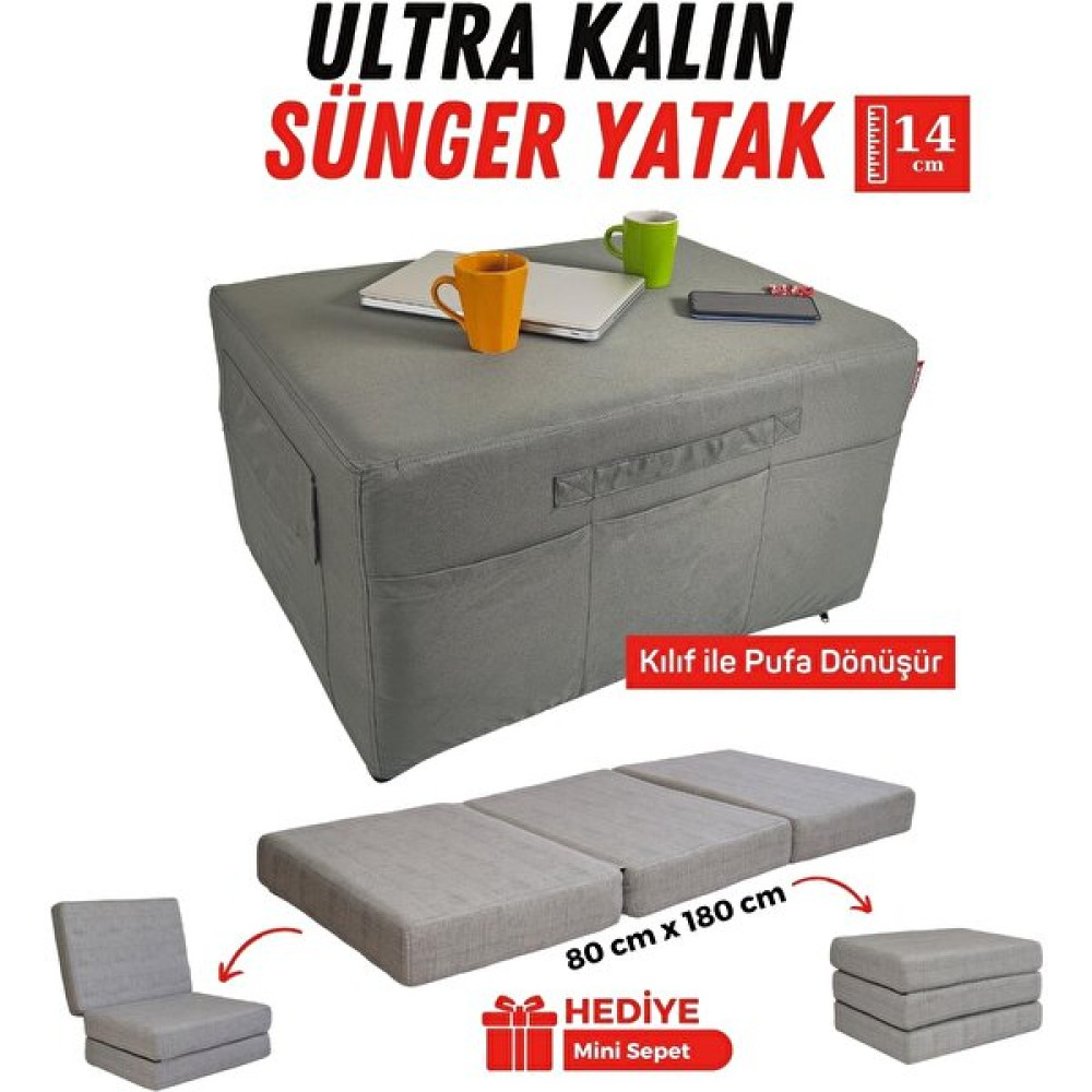 Xpermate Ultra Kalın Katlanır Sünger Yatak, Yer Yatağı, Katlanır Yer Minderi, Katlanır Yatak, Misafir Yatağı 80x180x14 Gri - 80 x 180 cm Yatak Fiyatı