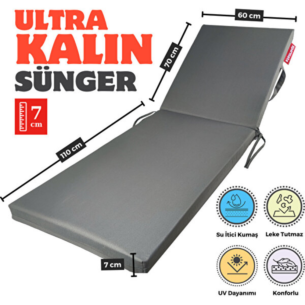 Xpermate Ultra Kalın Şezlong Minderi Fermuarlı Su Geçirmez Kumaş Katlanır Şezlong Minderi Katlanabilir Plaj Minderi 60x180x7 - Antrasit Şezlong Fiyatı