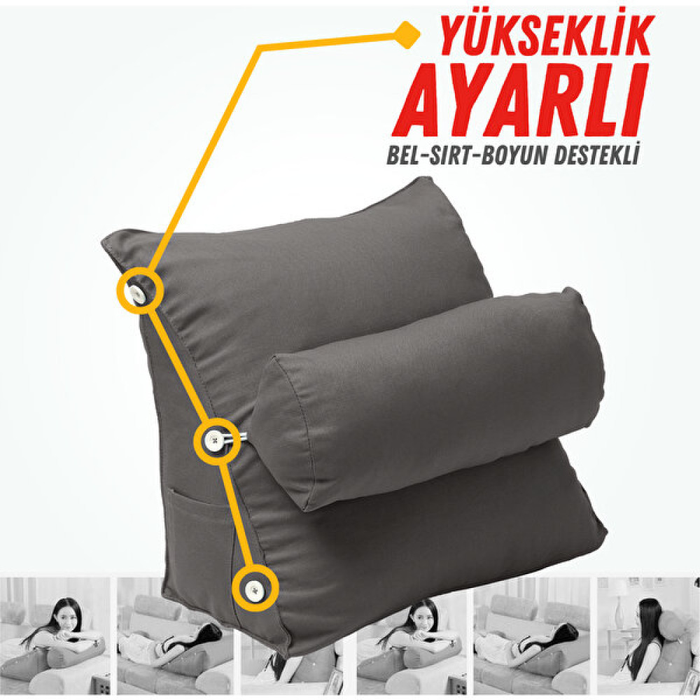 Xpermate Yükseklik Ayarlı Tv Yastığı ve Okuma Yastığı - Bel Destek Yastığı - Tv Yastık - Sırt Yastığı - Boyun Desteği Antrasit - 60 x 50 cm Kırlent / Mobilya Yastığı Fiyatı