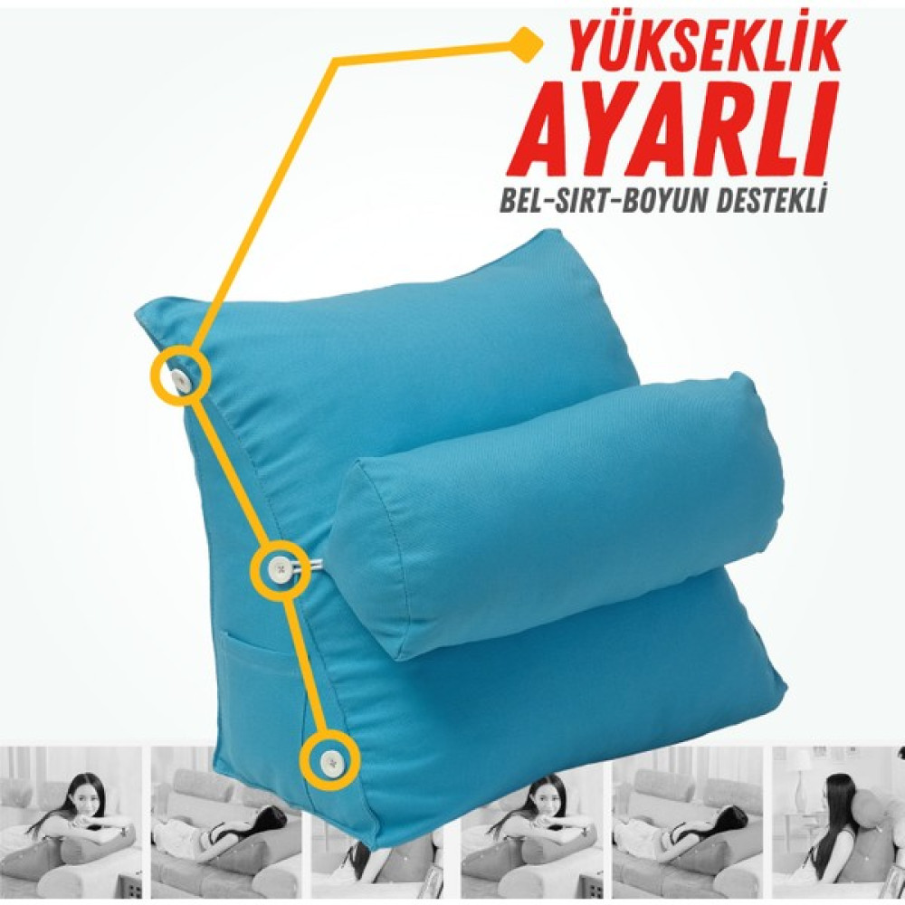 Xpermate Yükseklik Ayarlı Tv Yastığı ve Okuma Yastığı - Bel Destek Yastığı - Tv Yastık - Sırt Yastığı - Boyun Desteği Mavi - 60 x 50 cm Kırlent / Mobilya Yastığı Fiyatı