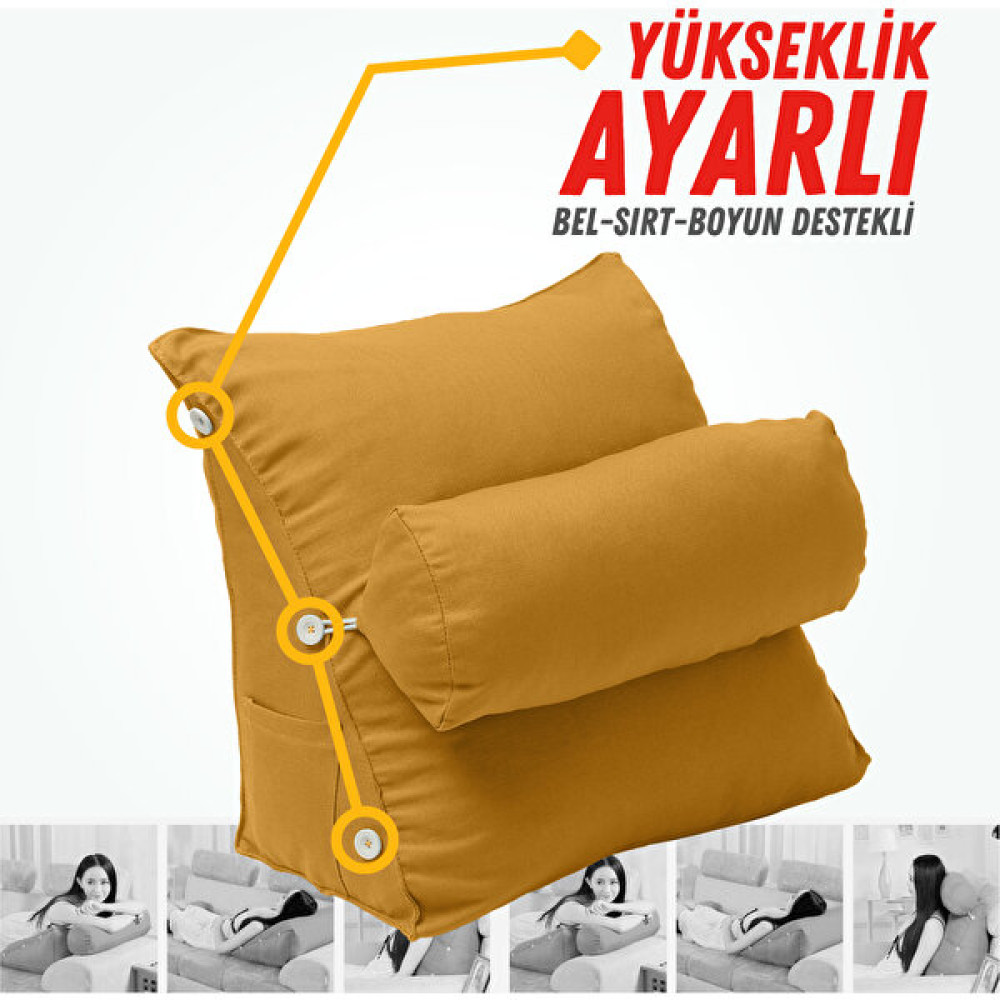 Xpermate Yükseklik Ayarlı Tv Yastığı ve Okuma Yastığı - Bel Destek Yastığı - Tv Yastık - Sırt Yastığı - Boyun Desteği Sarı - 60 x 50 cm Kırlent / Mobilya Yastığı Fiyatı