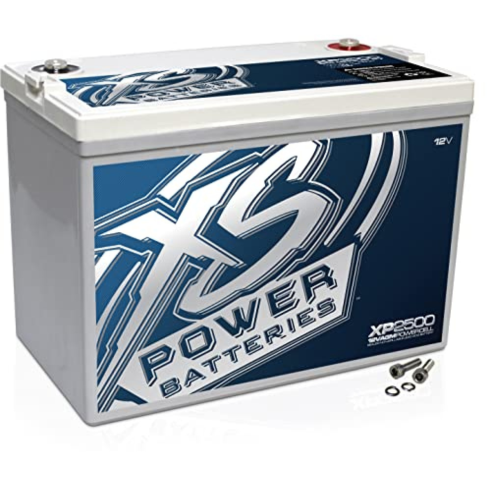 XS Power XP2500 2500 Amp AGM Secondary Battery with M6 Terminal Hardware - 12 Volt 100Ah 2500W Deep Cycle AGM Powercell for Car Audio Stereo Systems - 66 lbs, Maintenance Free, Sealed Design