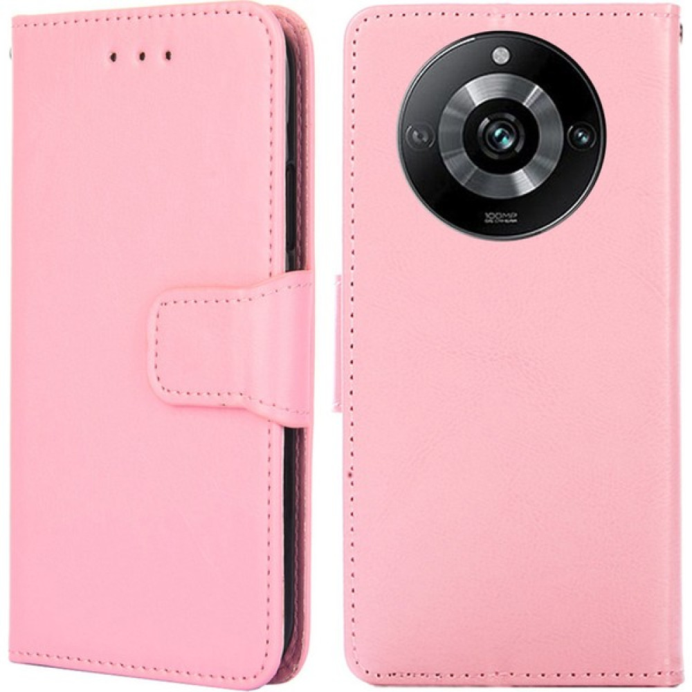 Xshop Realme 11 Pro+ 5g / 11 Pro 5g Dokulu Pu Deri Kabuk Ince Fit Telefon Kapağı Için Cüzdan Stand Kılıfı (Yurt Dışından) - Pembe Cep Telefonu Kılıfı Fiyatı