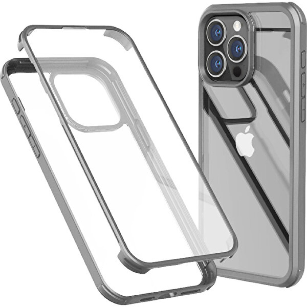 Xstep Case iPhone 15 Pro Max Çift Taraflı Temperli Cam + Silikon Çerçeve Telefon Kılıfı (Yurt Dışından) - Açık Gri Cep Telefonu Kılıfı Fiyatı