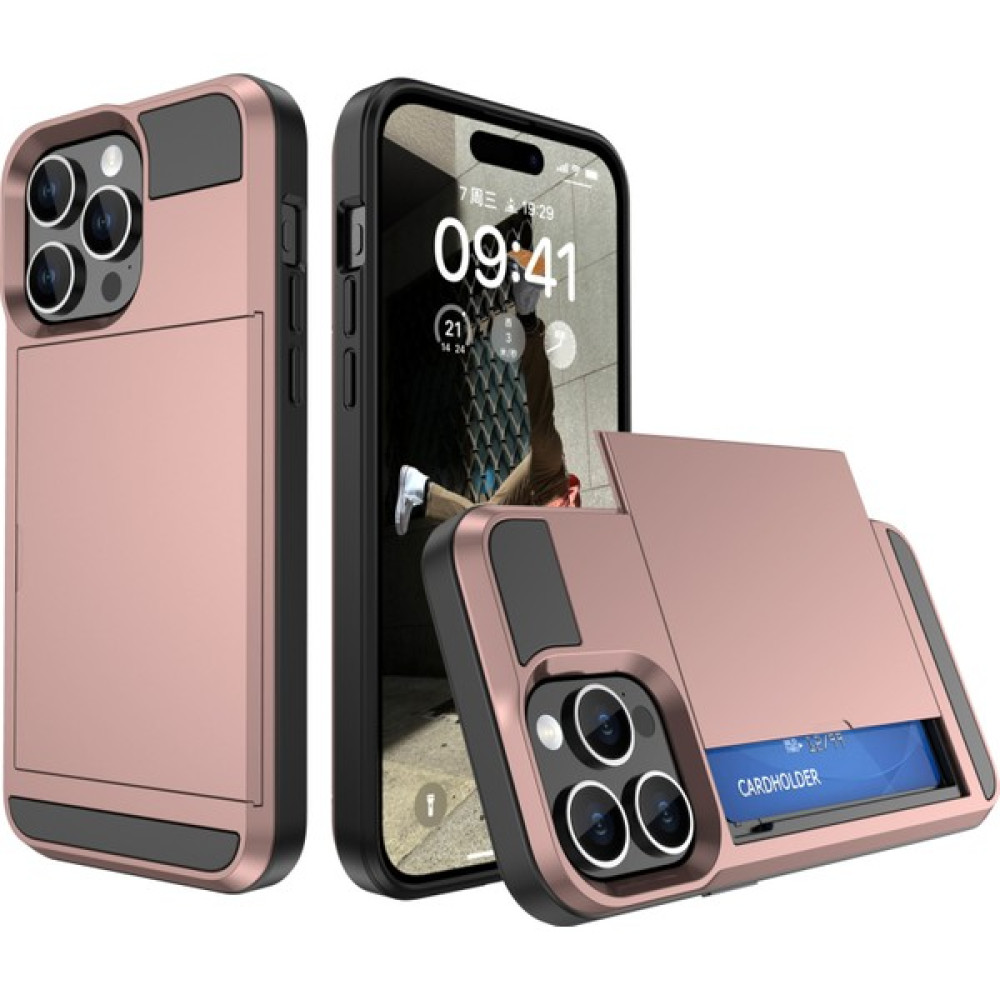 Xstep Case iPhone 15 Pro Max Pc+Tpu Telefon Kapağı Sürgülü Kart Tutucu Anti-Drop Geri Kılıf (Yurt Dışından) - Rose Gold Cep Telefonu Kılıfı Fiyatı
