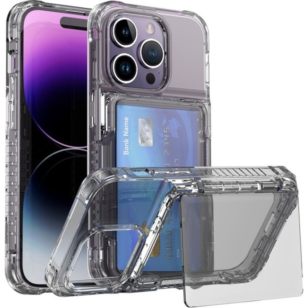 Xstep Case iPhone 15 Pro Max Toz Groopt Cep Telefon Kickstand Card Tutucu Temiz Pc + Tpu Telefon Kapağı (Yurt Dışından) - Şeffaf Siyah Cep Telefonu Kılıfı Fiyatı