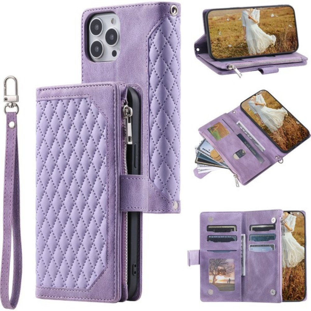 Xstep Case iPhone 15 Pro Pu Deri Fermuarlı Cüzdan Kapaklı Telefon Kılıfı Askılı Düşme Önleyici Telefon Kılıfı (Yurt Dışından) - Mor Cep Telefonu Kılıfı Fiyatı