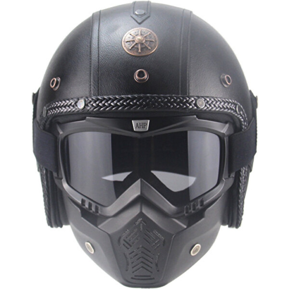 Xundian Retro Harley Deri Kişilik Kask Elektrikli Yarım Kask (Yurt Dışından) - L - Siyah - Mavi Motorsiklet Kaskları Fiyatı