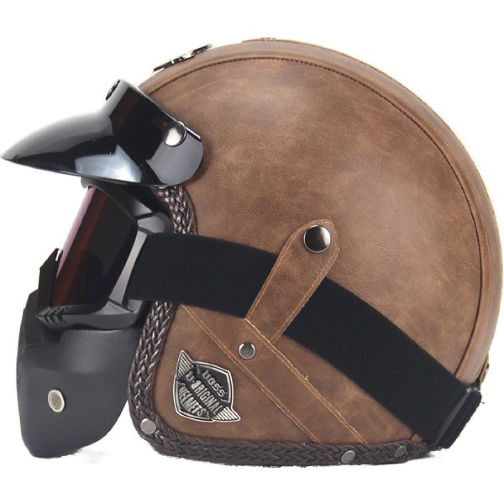Xundian Retro Harley Kask Deri Kişilik Kask Elektrikli Yarım Kask Kask (Yurt Dışından) - L - Açık Kahverengi Motorsiklet Kaskları Fiyatı