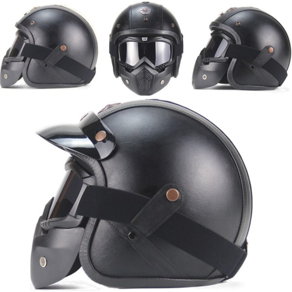 Xundian Retro Harley Kask Deri Kişilik Kask Elektrikli Yarım Kask Kask (Yurt Dışından) - M - Açık Siyah Motorsiklet Kaskları Fiyatı