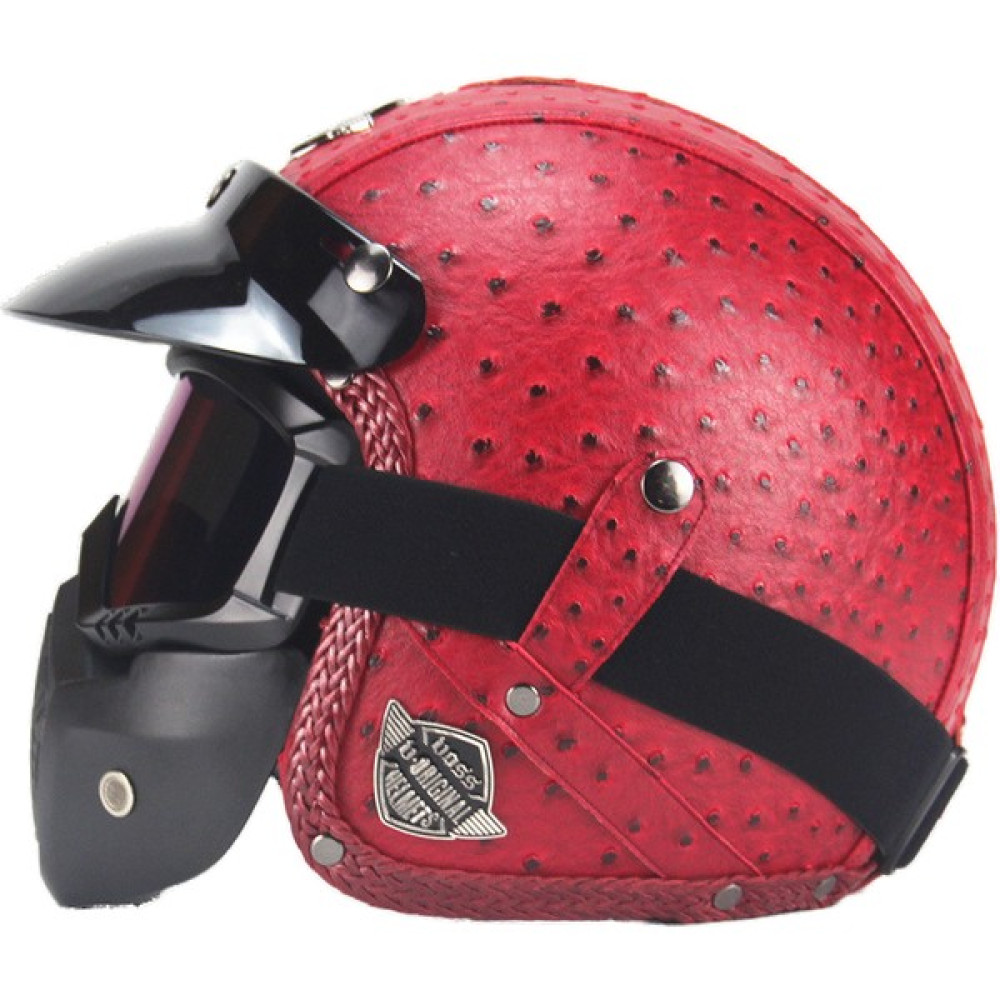 Xundian Retro Harley Kask Deri Kişilik Kask Elektrikli Yarım Kask Kask (Yurt Dışından) - S - Kırmızı Motorsiklet Kaskları Fiyatı