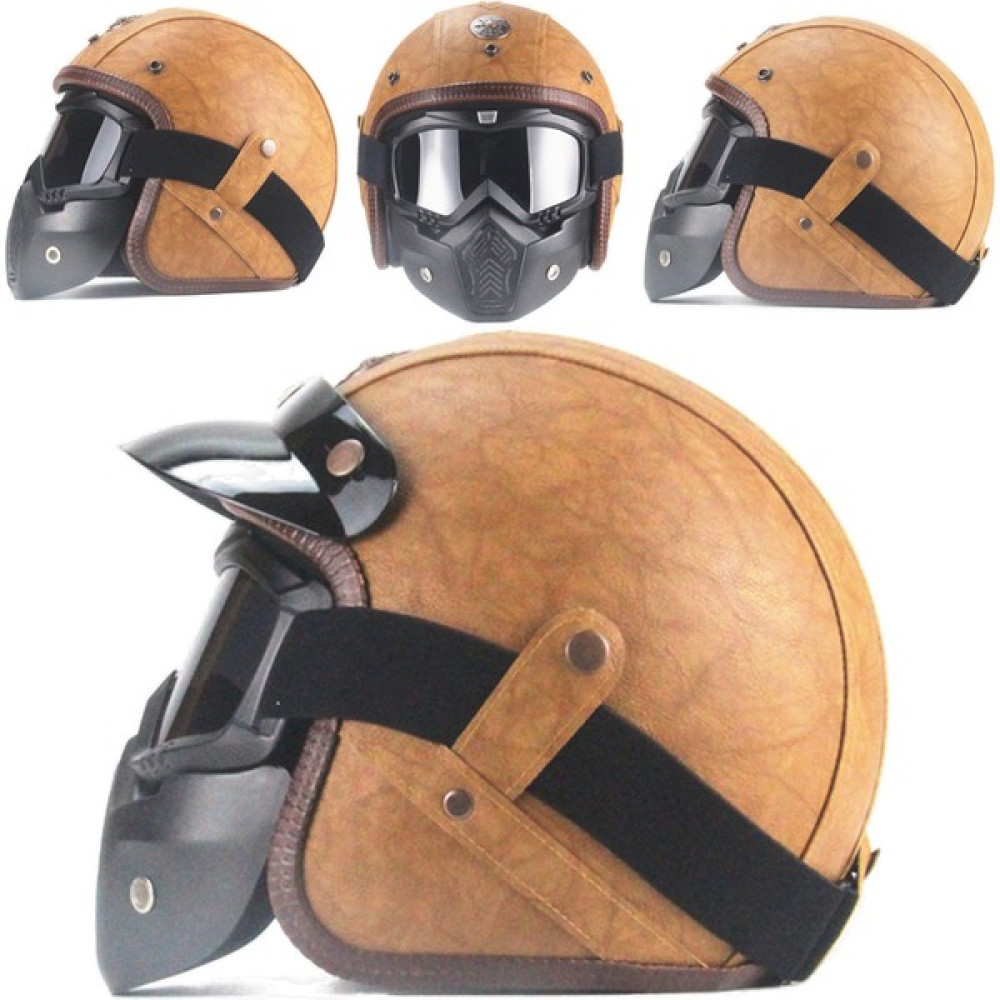 Xundian Retro Harley Kask Deri Kişilik Kask Elektrikli Yarım Kask Kask (Yurt Dışından) - S - Koyu Kahverengi - Siyah Oto Boyaları Fiyatı