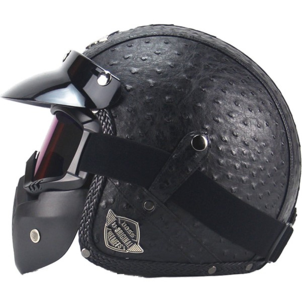 Xundian Retro Harley Kask Deri Kişilik Kask Elektrikli Yarım Kask Kask (Yurt Dışından) - XL - Parlak Siyah - Parlak Kırmızı Motorsiklet Kaskları Fiyatı
