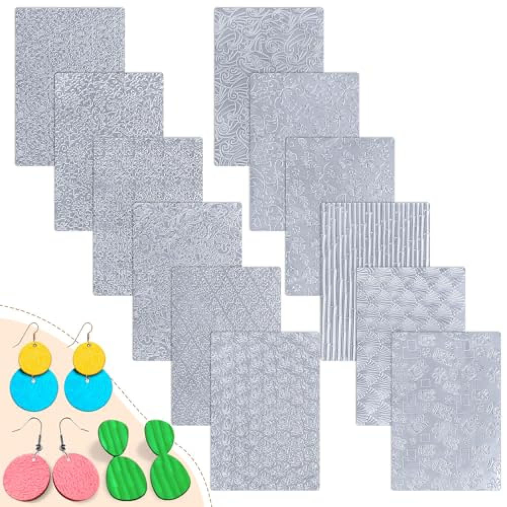 XunYee 12 Pcs Polymer Clay Texture Sheets for Earrings Jewelry Making 10" x 7" Boho Clay Fondant Texture Mats for Polymer Tools for Pottery Earrings Jewelry Making DIY Crafts