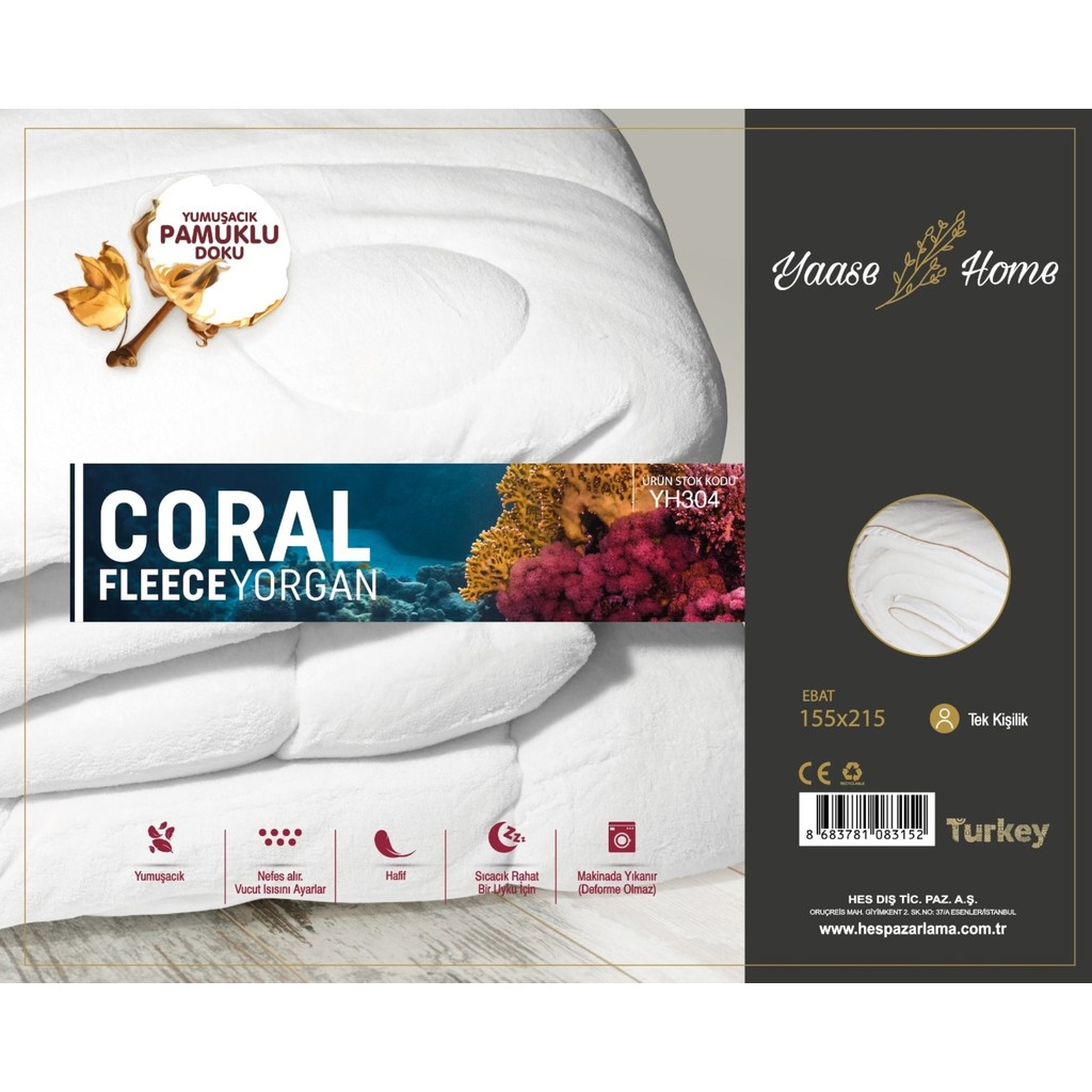 Yaase Home Coral Fleece Yorgan ( Tek Kişilik ) - 010 - Beyaz - 155 x 215 cm Yorgan Fiyatı