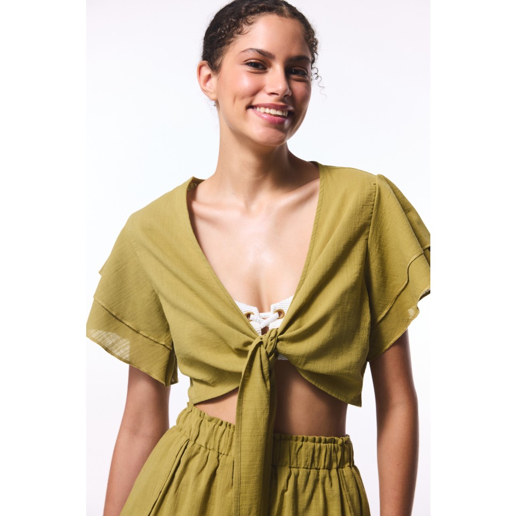 Yağ Yeşili Peek Bağlama Detaylı Crop Top Üst İç Body Fiyatı