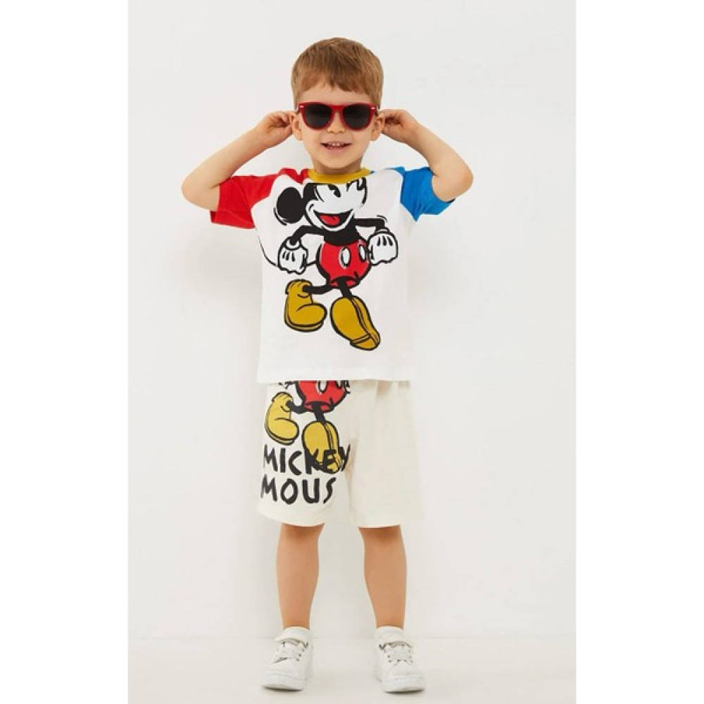 Yağızgil Mickey Mouse Baskılı Beli Lastikli Erkek Çocuk Şortlu Takım Erkek Çocuk Giyim Takımı Fiyatı