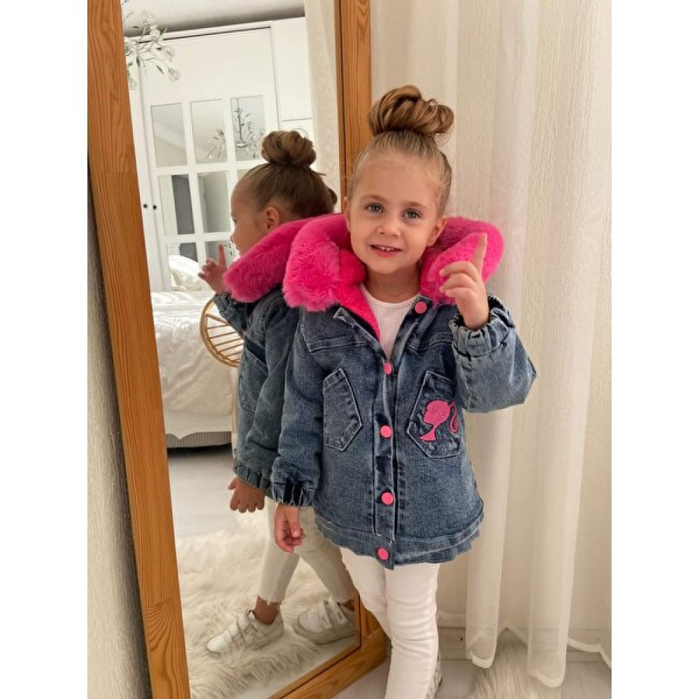 Yağmurun Butiği Barbie Baskılı Kapüşön Kürk Detaylı Içi Peluş Kumaşlı Kız Çocuk Kot Montu Kız Çocuk Mont Fiyatı