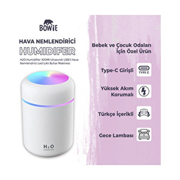 Yakuppolt Ultrasonik Hava Nemlendirici Buhar Makinası Bebek Çocuk Odaları Için Humidifer 7 Renk Rgb Işıklı - Beyaz Diğer Fiyatı