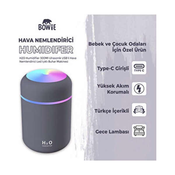 Yakuppolt Ultrasonik Hava Nemlendirici Buhar Makinası Bebek Çocuk Odaları Için Humidifer 7 Renk Rgb Işıklı - Lacivert Diğer Fiyatı