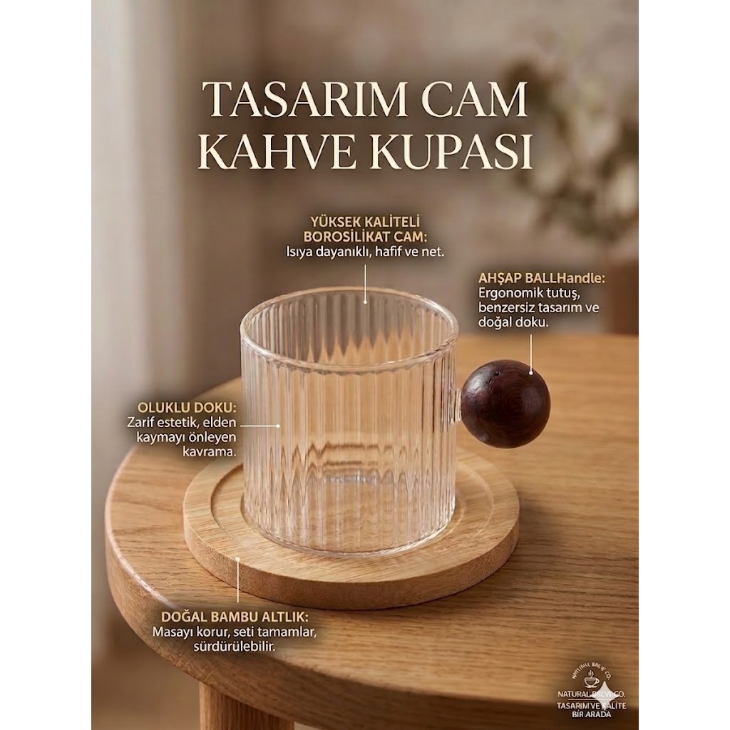Yakut Bambu Altlıklı Akasya Kulplu Cam Espresso Kahve Fincanı 1 Adet - 99 ml Kahve Makineleri Fiyatı