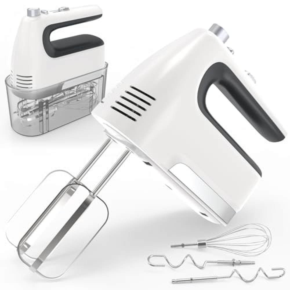 Yalame Hand Mixer Electric, 5-Speed 400W Motor, Hand Mixer Electric Handheld, Mixer Electric Handheld with Turbo Boost & Storage Case, 2x Flat Beaters, 2x Dough Hooks, 1x Whisk for Baking (White) Mixers Fiyatı