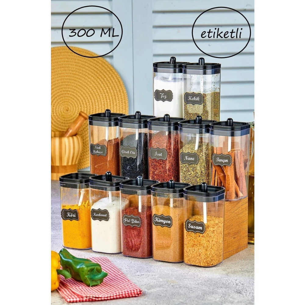 YALÇINKAYA HOME 12li Kapağı Kendinden Kaşıklı 300ml Etiket Hediyeli Mika Baharatlık Seti Akrilik Baharatlık Seti Baharat Setleri & Baharatlıklar Fiyatı