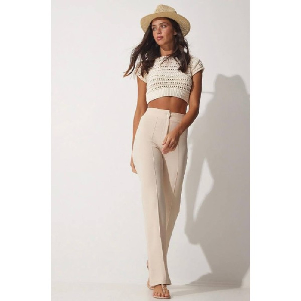 Yalı Collection YP003 Bej Likralı Plazzo Pantolon Kadın Pantolon Fiyatı