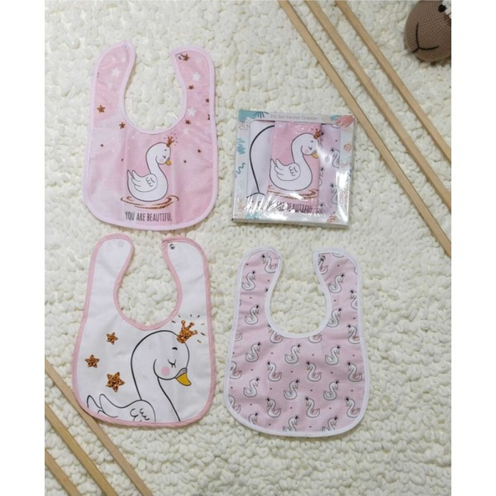 Yalın Bebek Giyim 3'lü Kuğulu Bebek Mama Önlüğü Sıvı Geçirmez - Standart - Renkli Mama Önlüğü Fiyatı