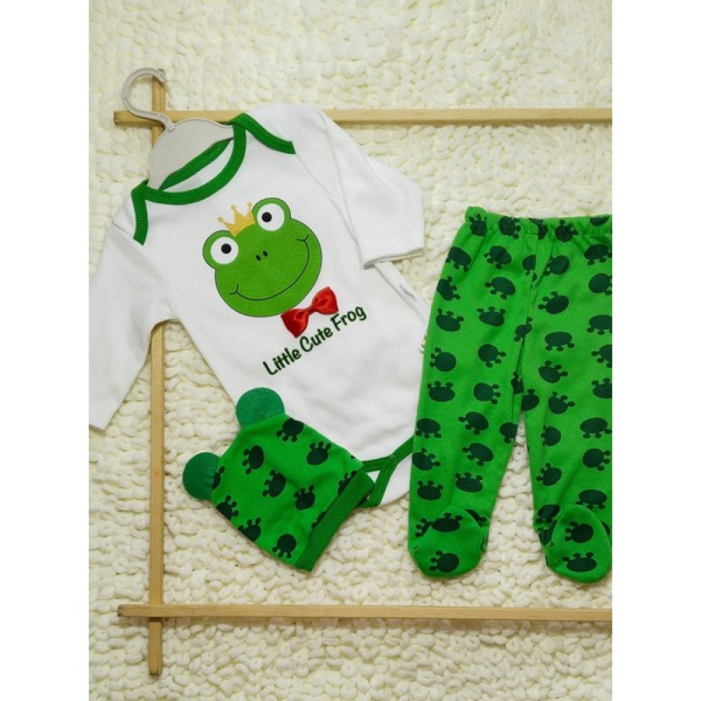 Yalın Bebek Giyim Bebek Kurbağalı 3'lü Zıbın Seti Bebek Giysi Takım Fiyatı