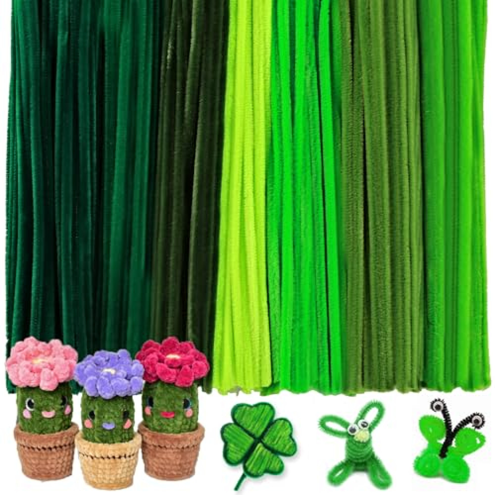 Yalumo Pipe Cleaners Craft Supplies, Green Pipe Cleaners Bulk, 360 Pieces 12 Inch Fuzzy Chenille Stems Sticks Set for Creative Fun Stuff Decorations Projects, Arts and Crafts for Kids and Adults