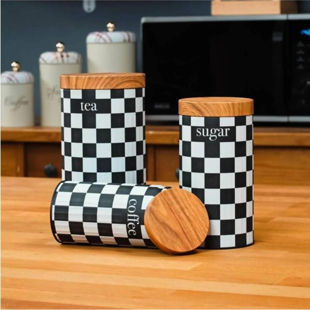 Yamaç Home 3'lü Set Metal Çay Kahve Şeker Saklama Kavanozu - Dama Desen Saklama Kapları Fiyatı