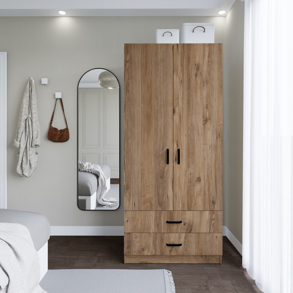 Yaman 80 cm Atlantik Çam 2 Kapaklı 2 Çekmeceli Elbise Dolabı - Gardırop Giyim & İç Giyim Fiyatı