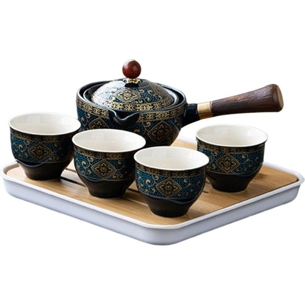 Yan Sap Çay Su Isıtıcısı Çaydanlık Seramik Tek Potu Koyu Mavi Bardaklarla (Yurt Dışından) Çay / Çaydanlık Setleri Fiyatı