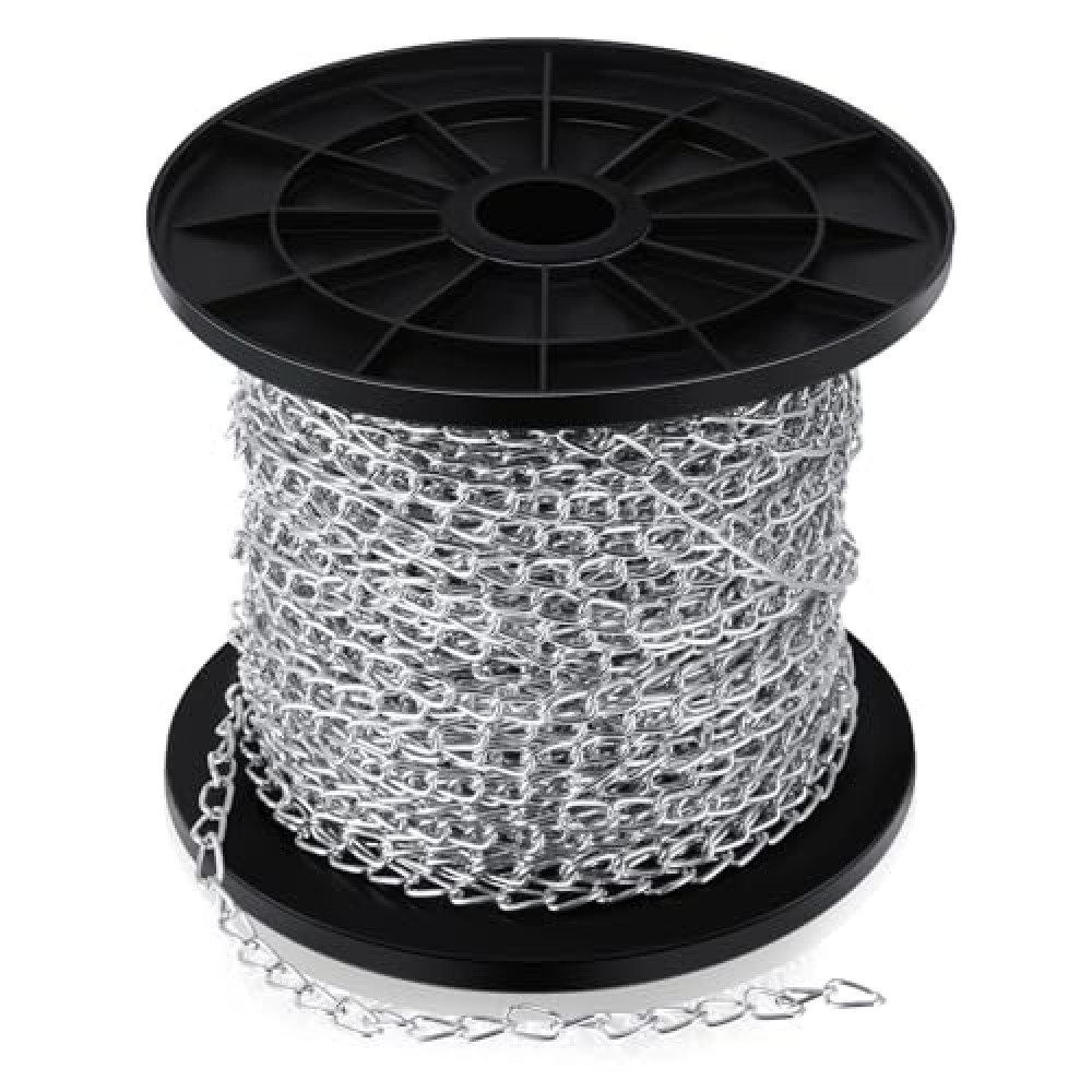 Yaocom 50 ft Galvanized Steel Hanging Jack Chain Silver Metal Link Chain Roll Spool for Light Fixture, Bird Feeders, Overhead Lights, Artworks, Flowerpots(1.3mm)