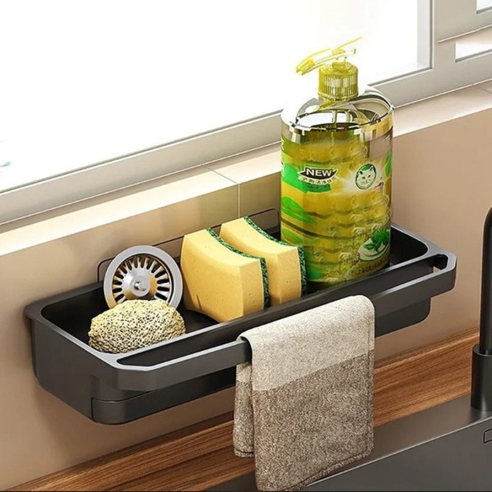 Yapışkanlı Duvara Asılabilir Bulaşık Bezi Bulaşık Deterjanı Bulaşık Süngeri Deterjan Düzenleyici Rafı Delme Gerekmez - Siyah Banyo Askılık Fiyatı