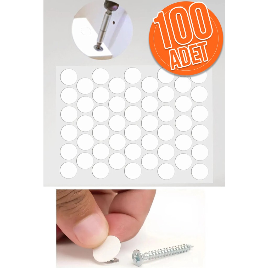 Yapışkanlı Yapıştırma Vida Tapası Tıpası Beyaz Vida Kapatıcı Kapağı (100 Adet) - 100 ADET BEYAZ Diğer Fiyatı