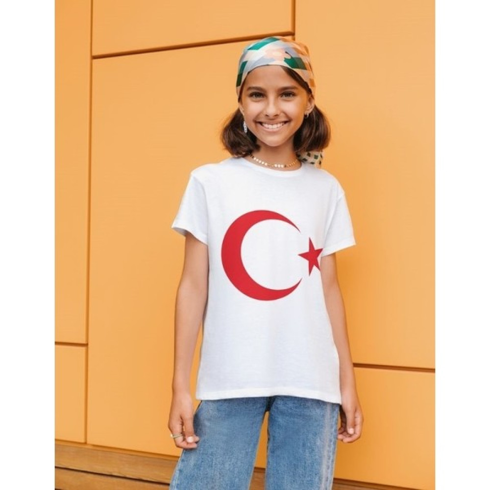 Yapo Ticaret Ay Yıldız Beyaz Tişört Unisex T-Shirt 23 Nisan Kız Çocuk T-shirt Fiyatı