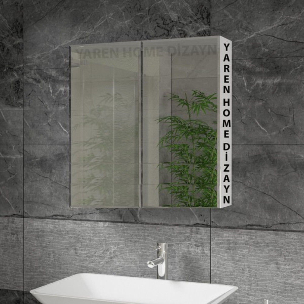 Yaren Home Dizayn Lavabo Üstü, Aynalı, 2 Kapaklı Banyo Dolabı - Beyaz Puf Fiyatı