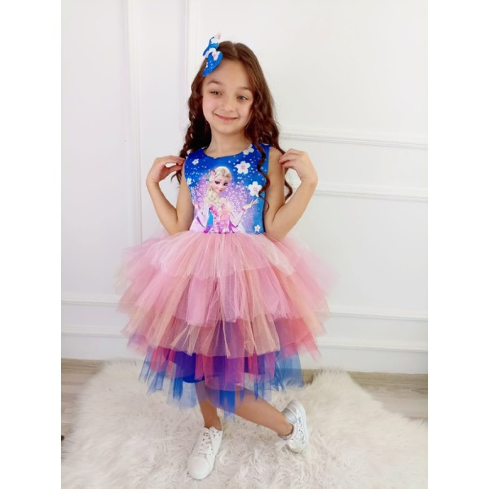 Yaren Kids Elsa Renkli Kabarık Elbise Kız Çocuk Elbise Fiyatı