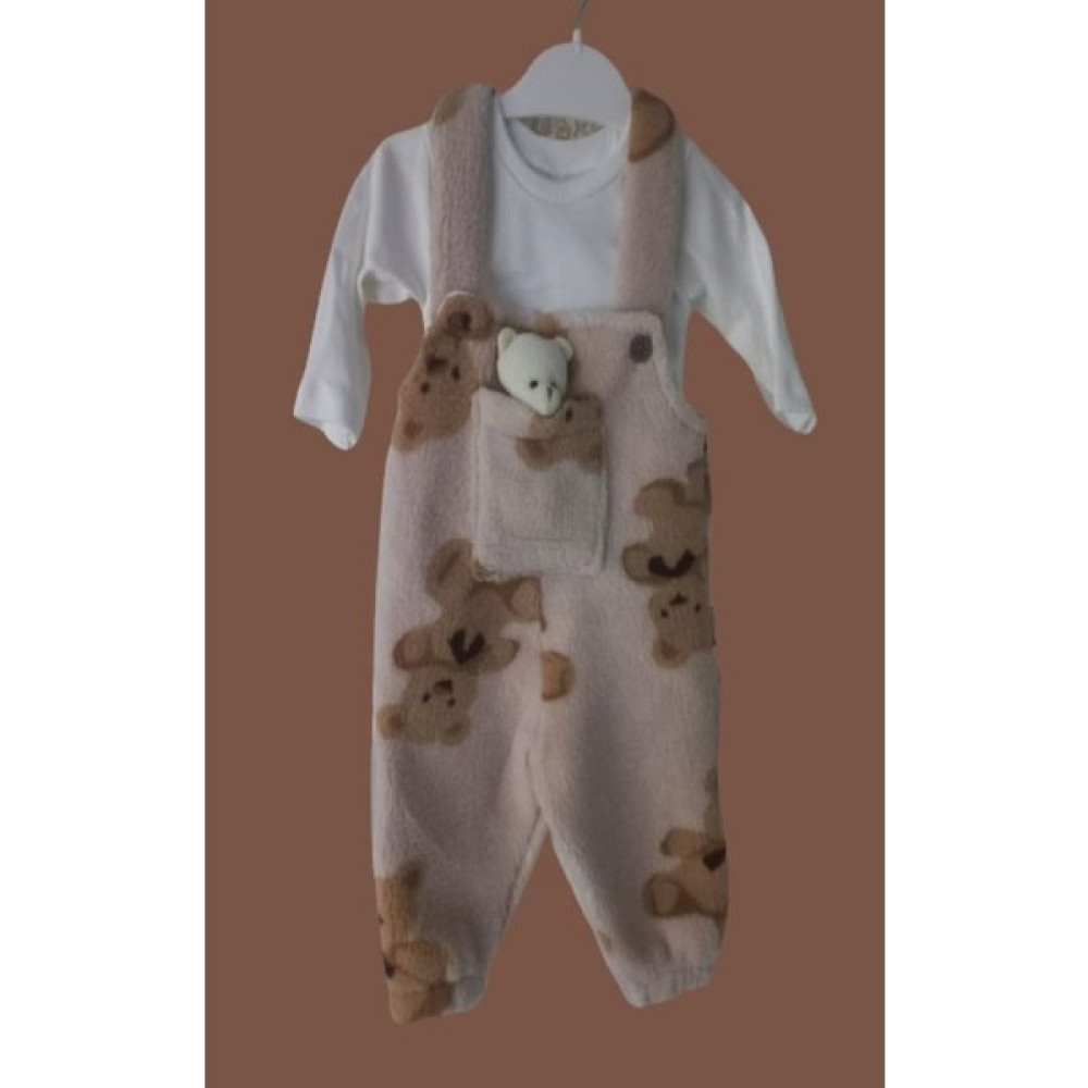 Yaren Kids Unisex Welsoft Peluş Ayıcık Baskılı Salopet Slopet Bebek Tulumu Bebek Tulumu Fiyatı