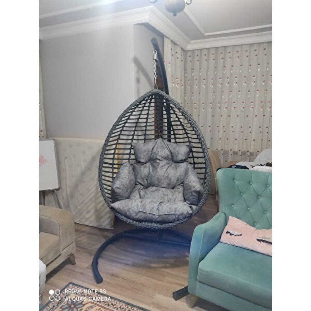 Yaren Mobilya Armut Salıncak Antrasit ve Siyah Bahçe Balkon Tek Kişilik Rattan Örgüdür Armut Salıncak Hamak Bahçe Salıncağı Fiyatı