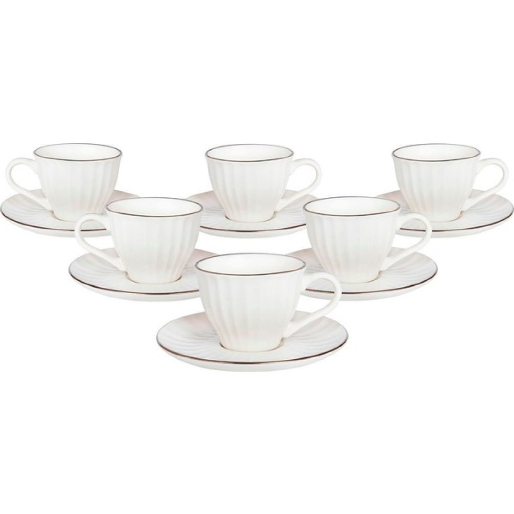 Yaren Style 12 Parça 6 Kişilik Sade Gül Çizgili ve Silver Yaldızlı Kahve Fincan Takımı - Kahve Fincanı Seti - Beyaz - 90 ml Fincan / Bardak / Kahve Takımı Fiyatı