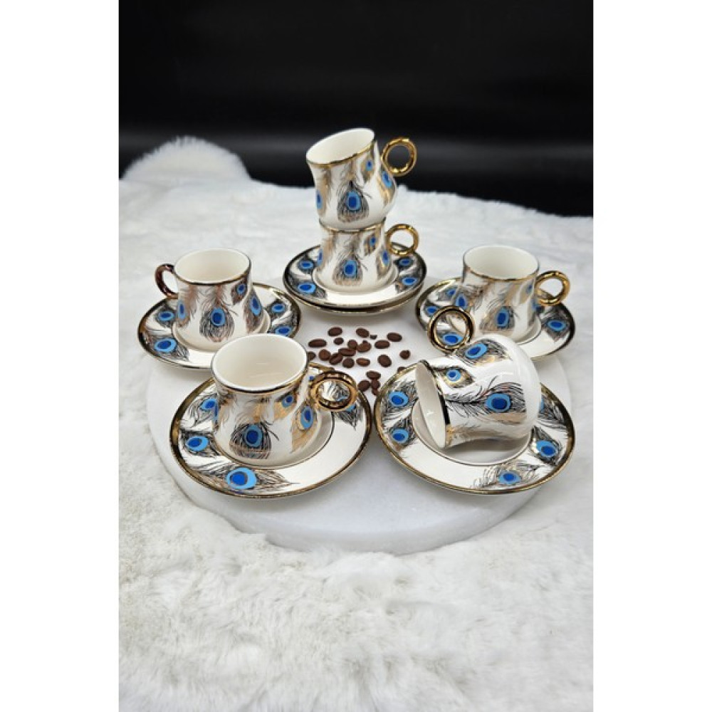 Yaren Style 6 Kişilik Porselen Desenli Kahve Fincan Takımı - Beyaz - 90 ml Fincan / Bardak / Kahve Takımı Fiyatı