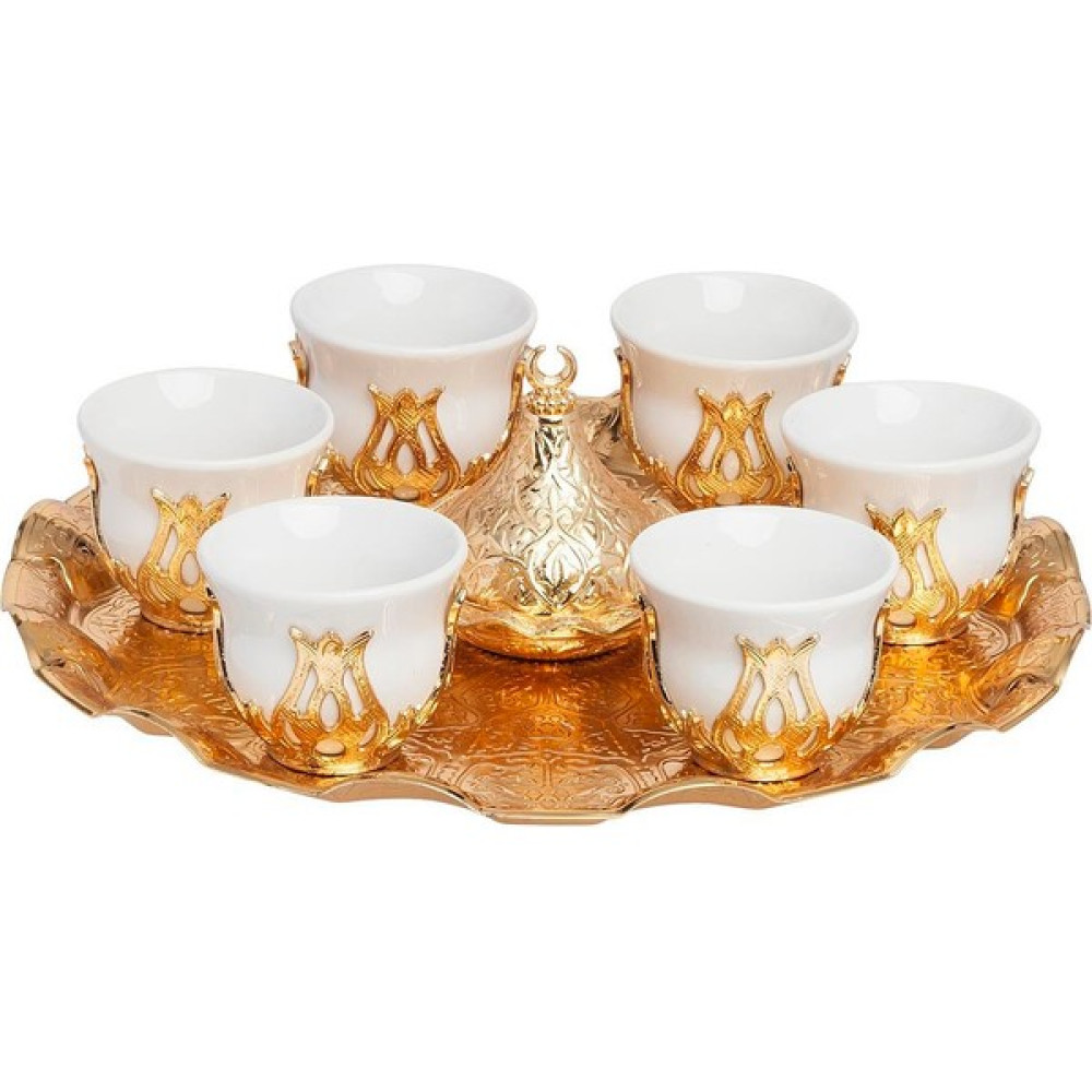 Yaren Style Altılı Gold Metalli Kahve Fincanı Takımı – Mırra Kahvesi Sunumu Için Özel Set | Arap Espresso & Zemzem Takımı - 70 ml Fincan / Bardak / Kahve Takımı Fiyatı