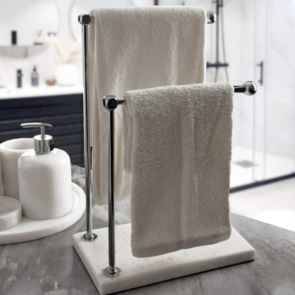 Yaren Style Mermer Ayaklı Metal Banyo El Havluluk Kağıt Havluluk Standı - Gümüş Havluluk Fiyatı